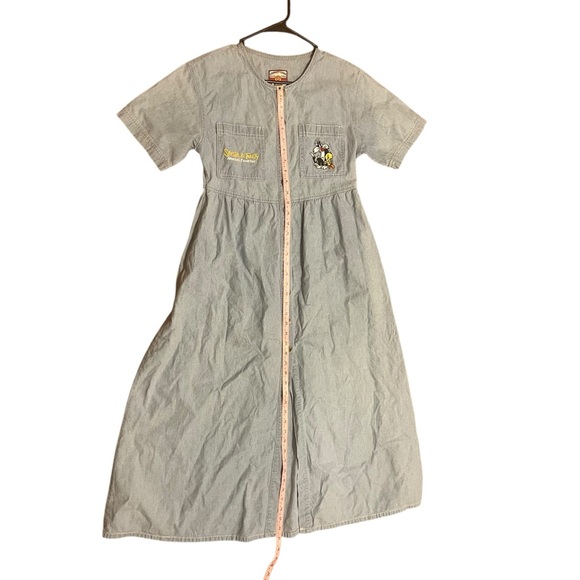 Vintage Denim Maxi Dress with Looney Tunes Tweety Bird and Sylvester Embroidery - Picture 6 of 9